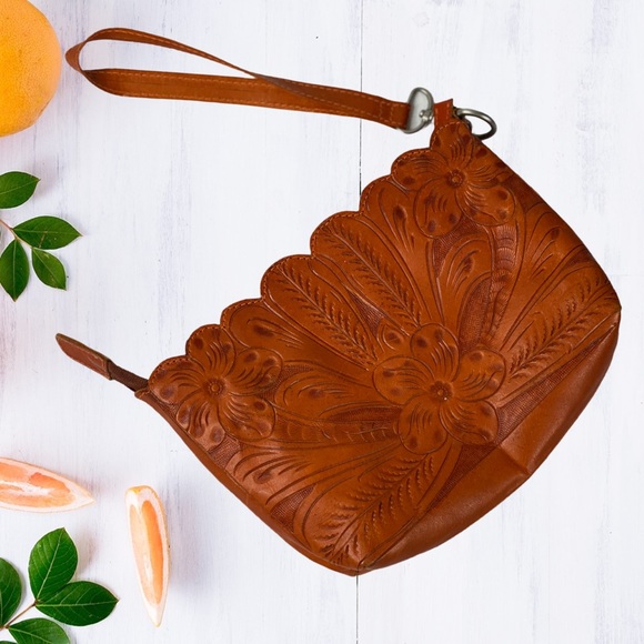 Leaders in Leather Handbags - Leaders In Leather Tooled Floral Wristlet